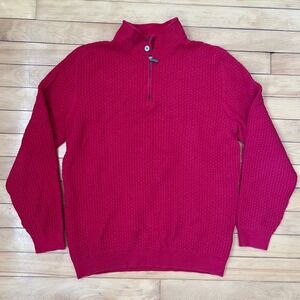 Massimo Dutti Red Cotton Cashmere Basketweave Quarter Zip Sweater Mens Large